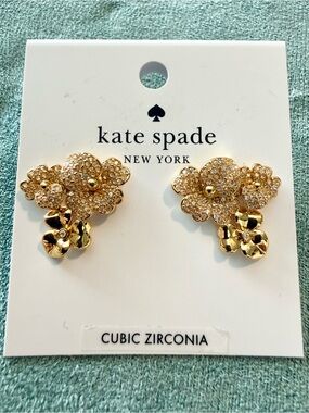 Kate Spade |♠️|Gold Floral Precious Pansy Crystal Cluster Stud Earrings
